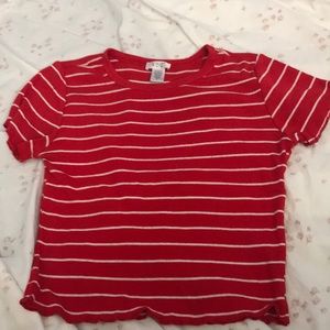 Red and white striped top